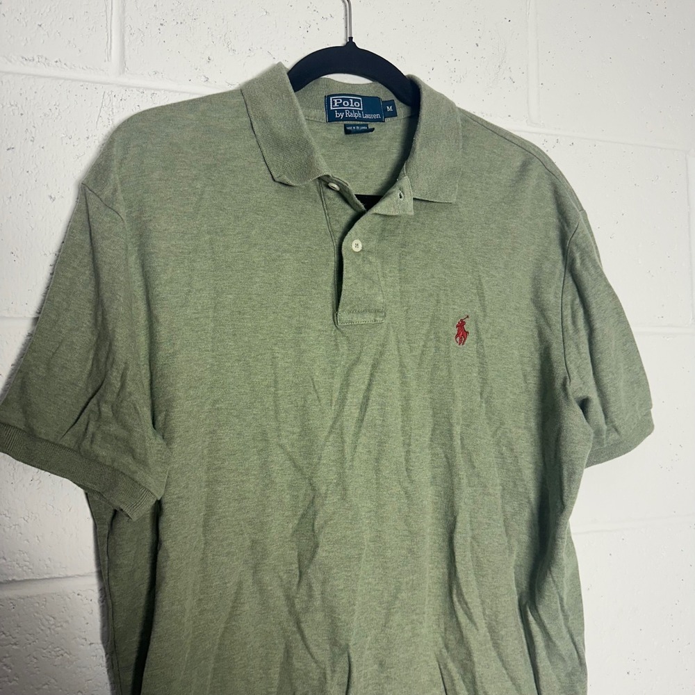 Polo Ralph Lauren Mens Short Sleeve Polo Shirt Sage Green Heather Red Pony M